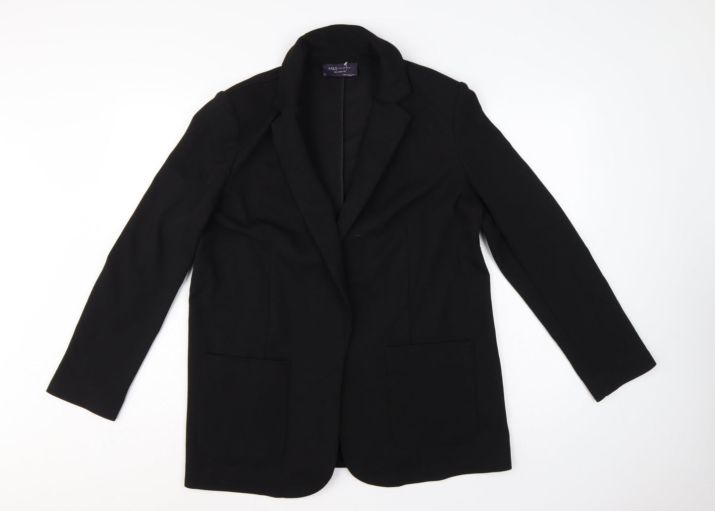 Marks and Spencer Women Black UK 14 Relaxed Fit Stretch Blazer