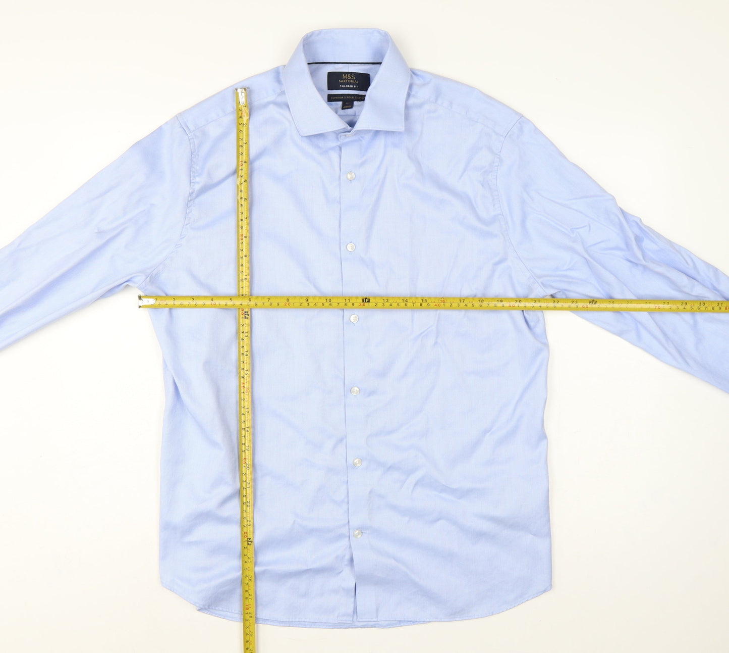 Marks and Spencer Men Blue L 17in Slim Herringbone Cotton Dress Shirt
