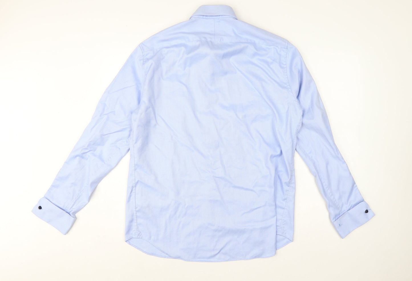 Marks and Spencer Men Blue L 17in Slim Herringbone Cotton Dress Shirt