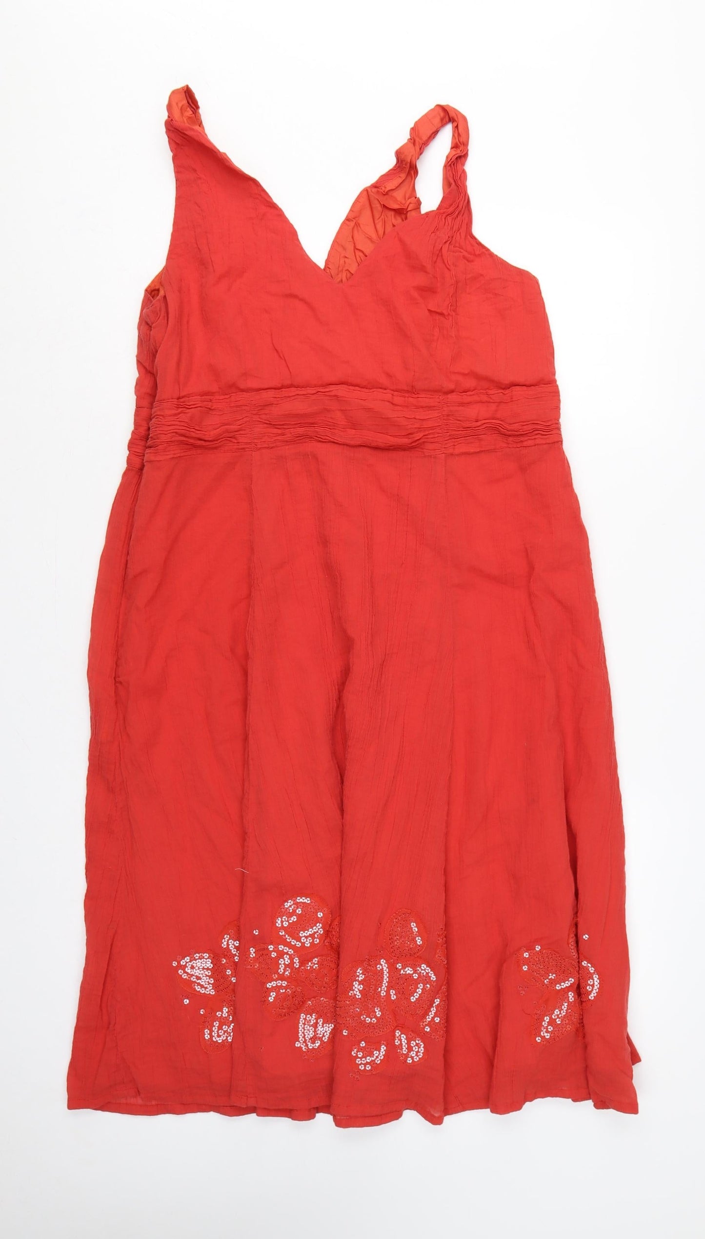Rocha John Rocha Women Red Size 18 Cotton Embroidered Sequin Maxi Dress
