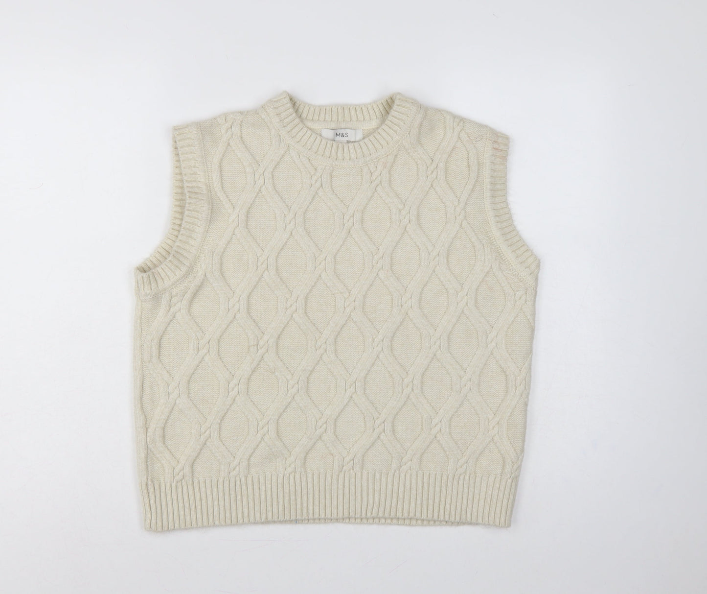 Marks & Spencer Women Ivory M Cable Knit Sleeveless Jumper Vest