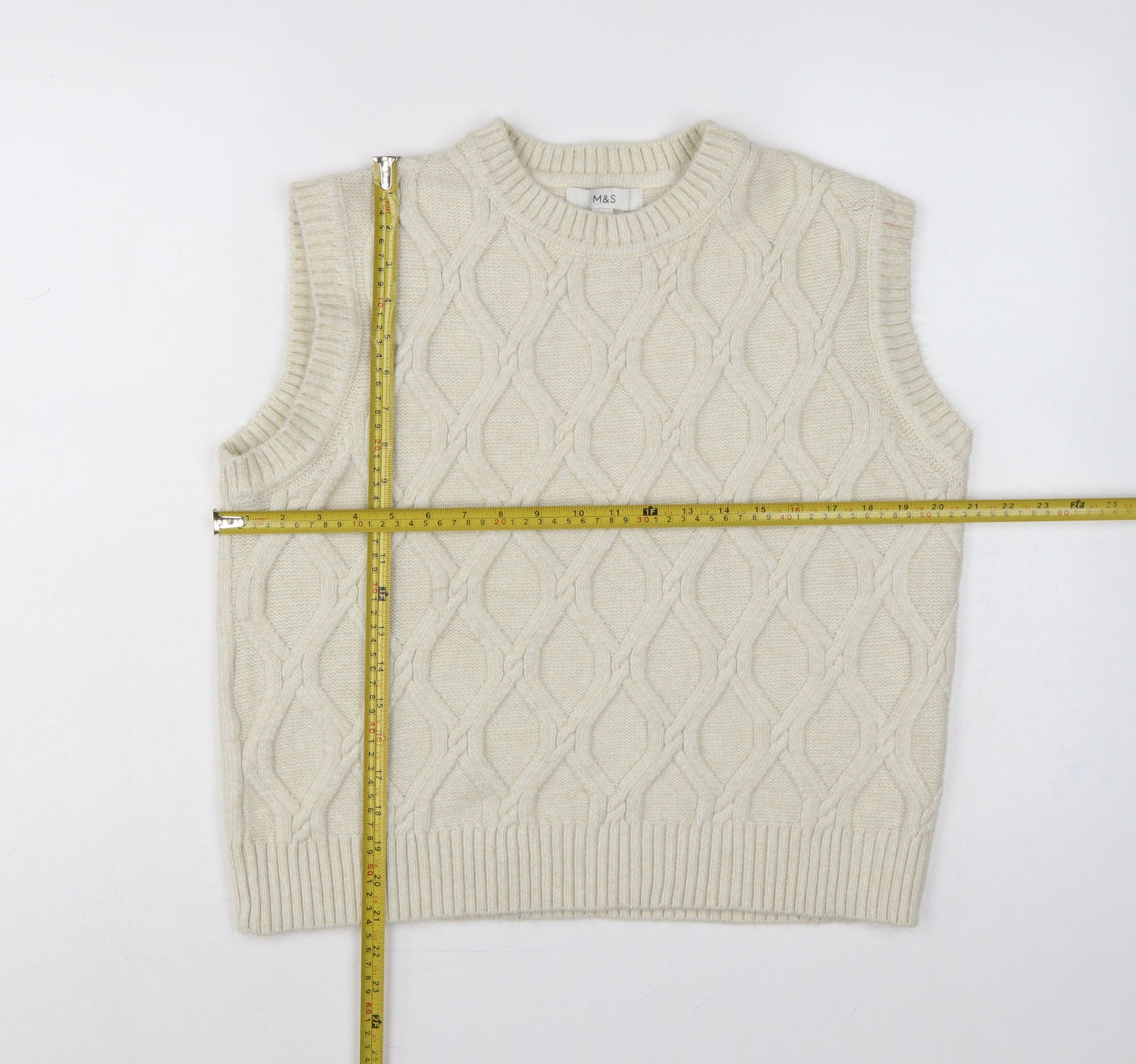 Marks & Spencer Women Ivory M Cable Knit Sleeveless Jumper Vest