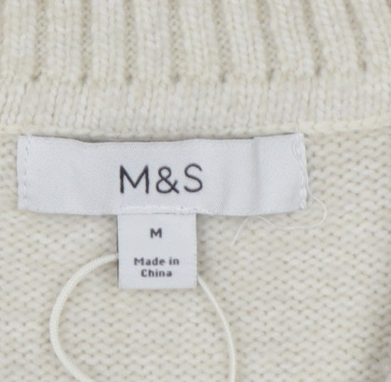Marks & Spencer Women Ivory M Cable Knit Sleeveless Jumper Vest