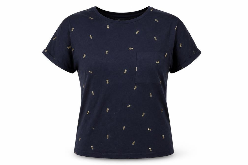 Marks and Spencer Women Blue Size 12 Pineapple Cotton Pocket T-Shirt