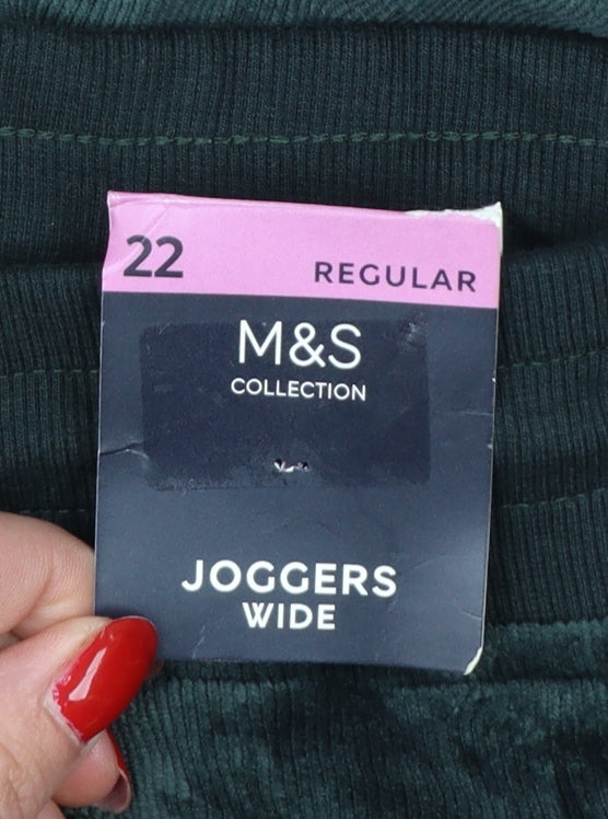 Marks & Spencer Women Green Size 22 Wide Leg Velour Joggers