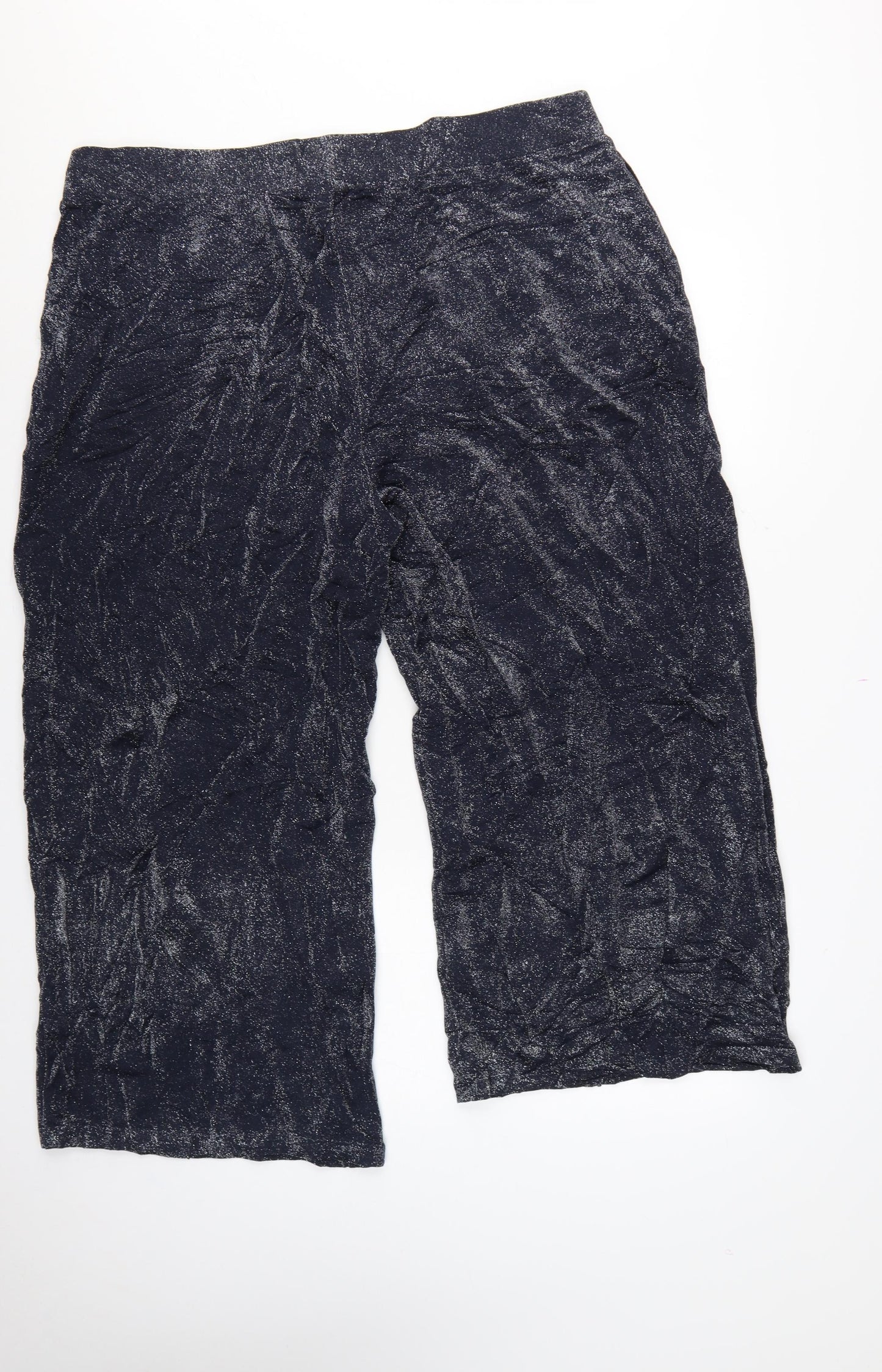 M&S Womens Blue Glitter Wide-Leg Cropped Trousers UK 22 Regular