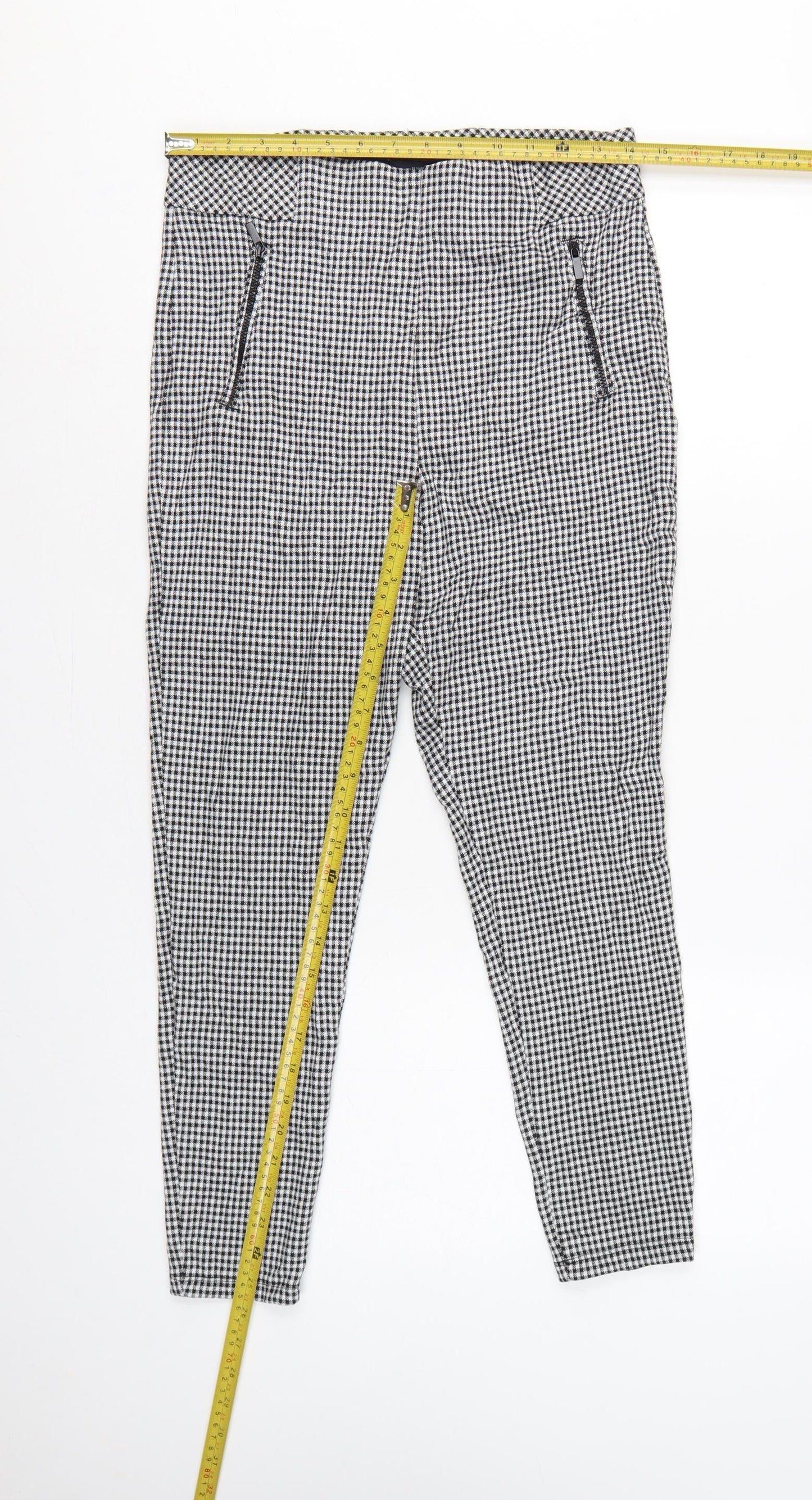 Marks and Spencer Women Black Check Zip Pocket Leggings UK 12 Short