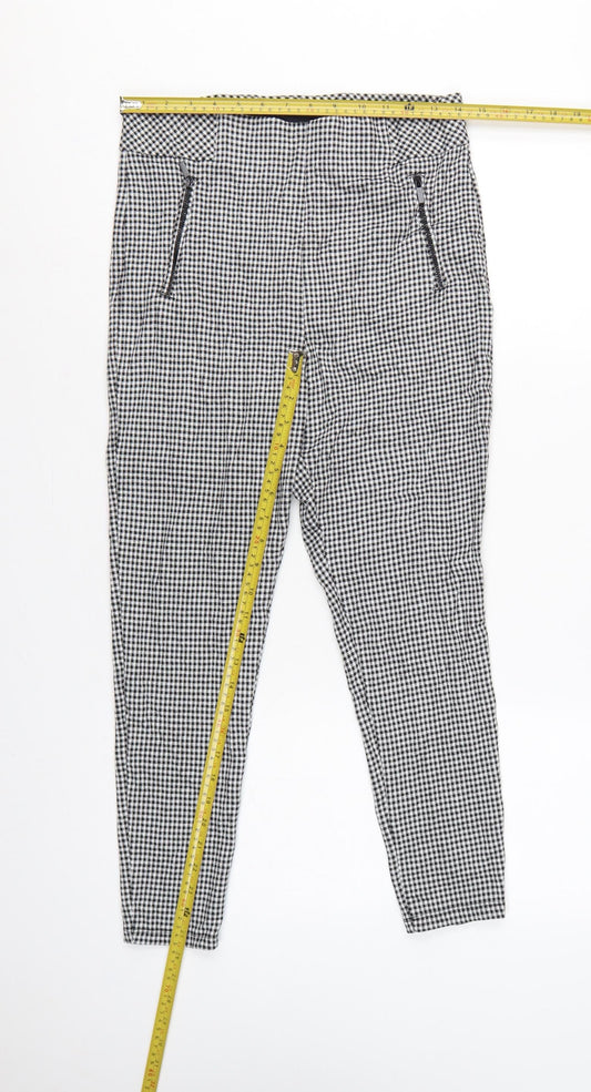 Marks and Spencer Women Black Check Zip Pocket Leggings UK 12 Short