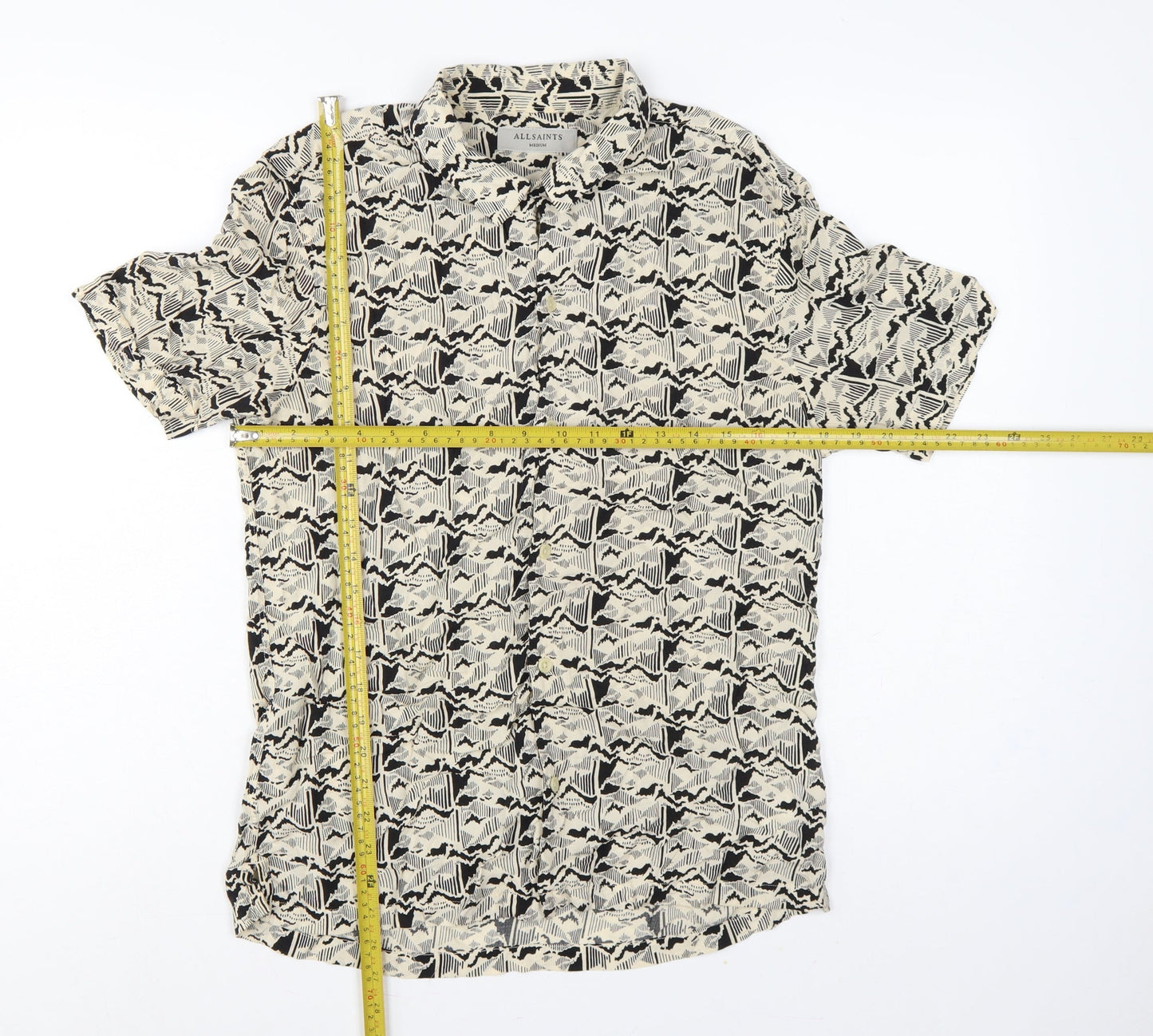 AllSaints Men’s M Multicoloured Geometric Viscose Short Sleeve Shirt
