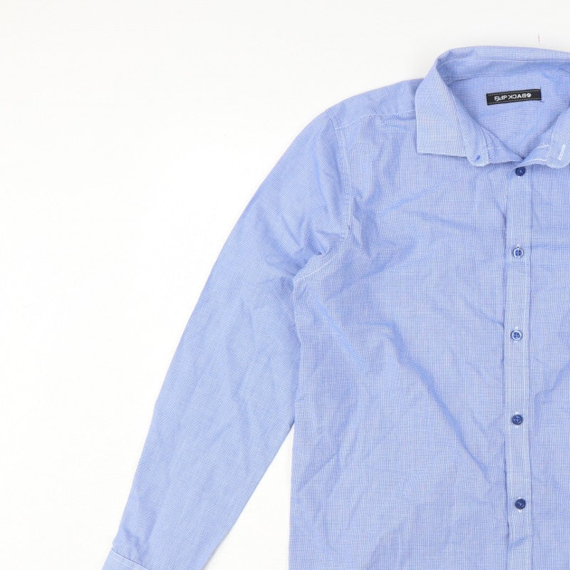 Additional view of Flipback boys’ blue check long sleeve button-up dress shirt 13-14 years