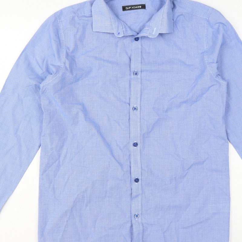 Additional view of Flipback boys’ blue check long sleeve button-up dress shirt 13-14 years