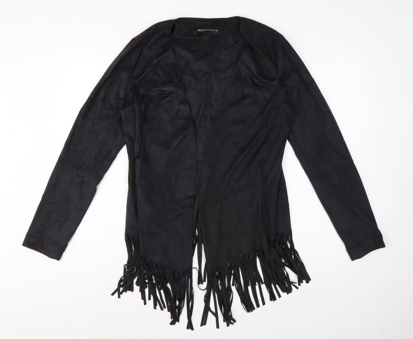 Expresso Women’s Black UK 16 Open Fringe Stretch Jacket Boho