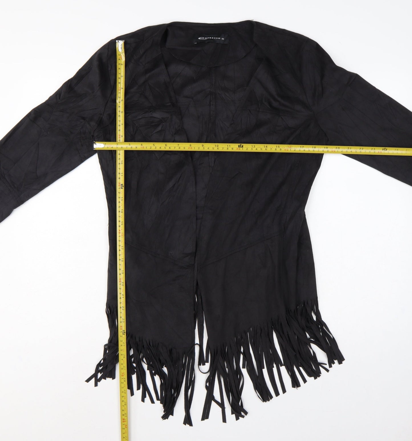 Expresso Women’s Black UK 16 Open Fringe Stretch Jacket Boho