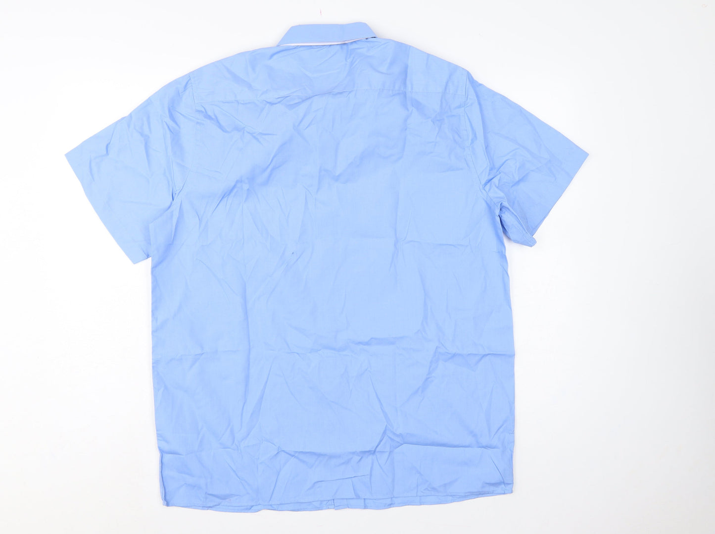 Marks and Spencer Men Blue 16.5in Collar Short Sleeve Button-Up Shirt