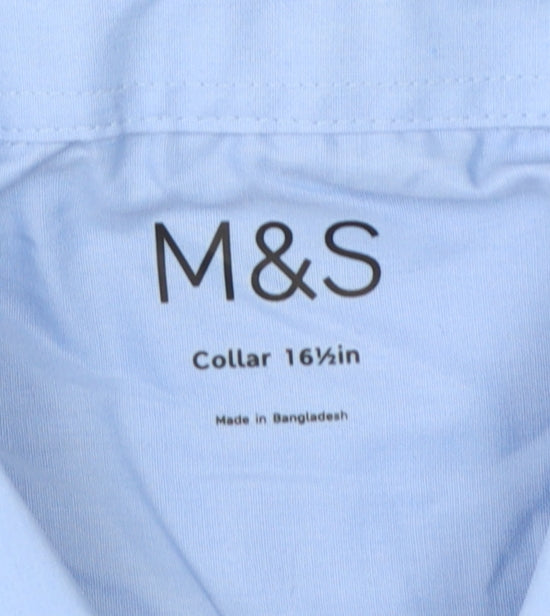 Marks and Spencer Men Blue 16.5in Collar Short Sleeve Button-Up Shirt