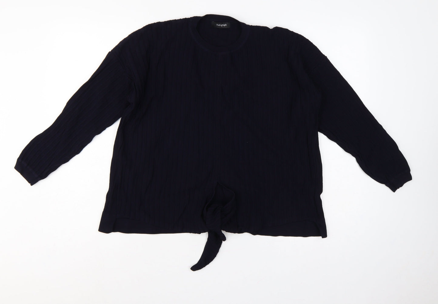 Autograph Women’s Navy UK 12 Rib Knit Tie Hem Pullover Jumper