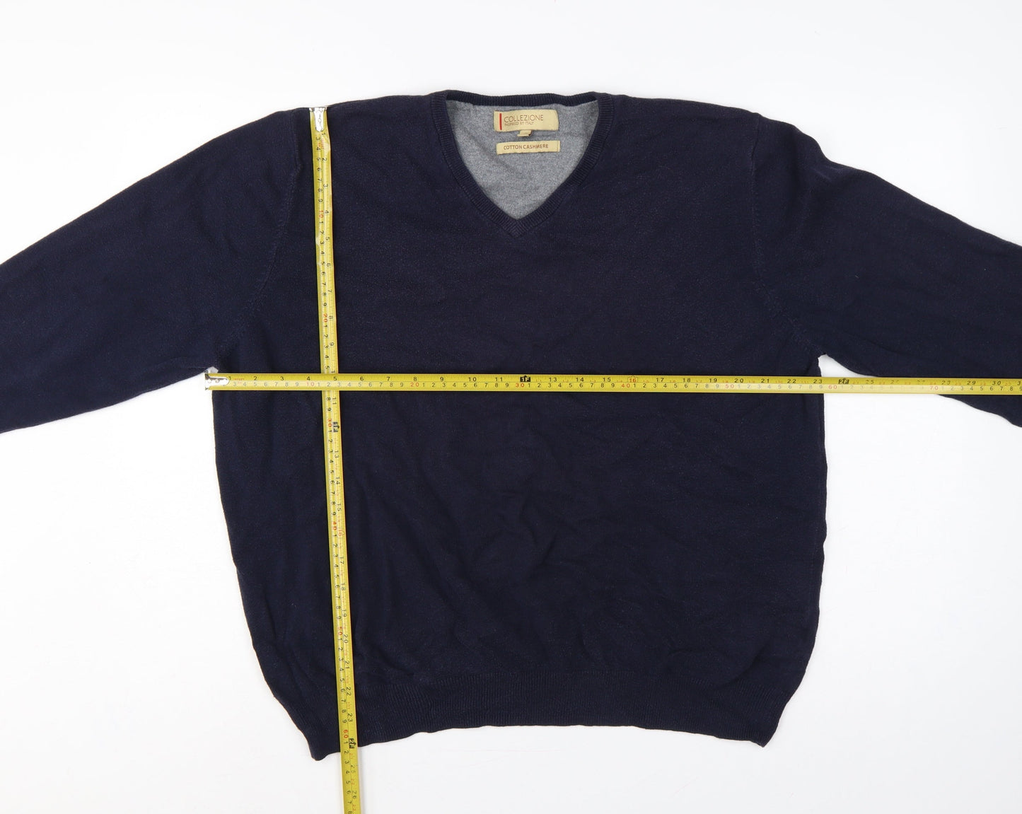 Marks and Spencer Men’s Blue XL V-Neck Cotton Cashmere Pullover Jumper