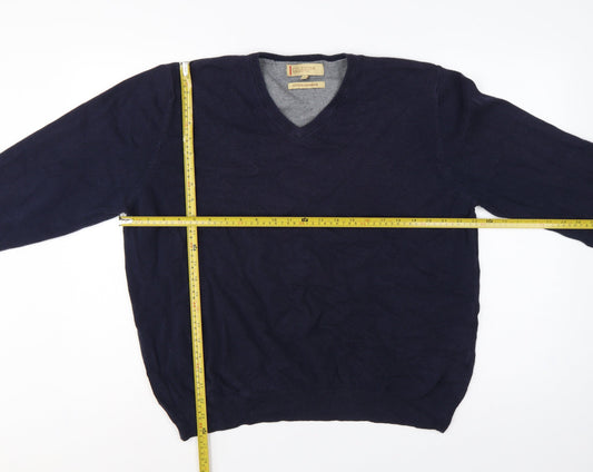 Marks and Spencer Men’s Blue XL V-Neck Cotton Cashmere Pullover Jumper