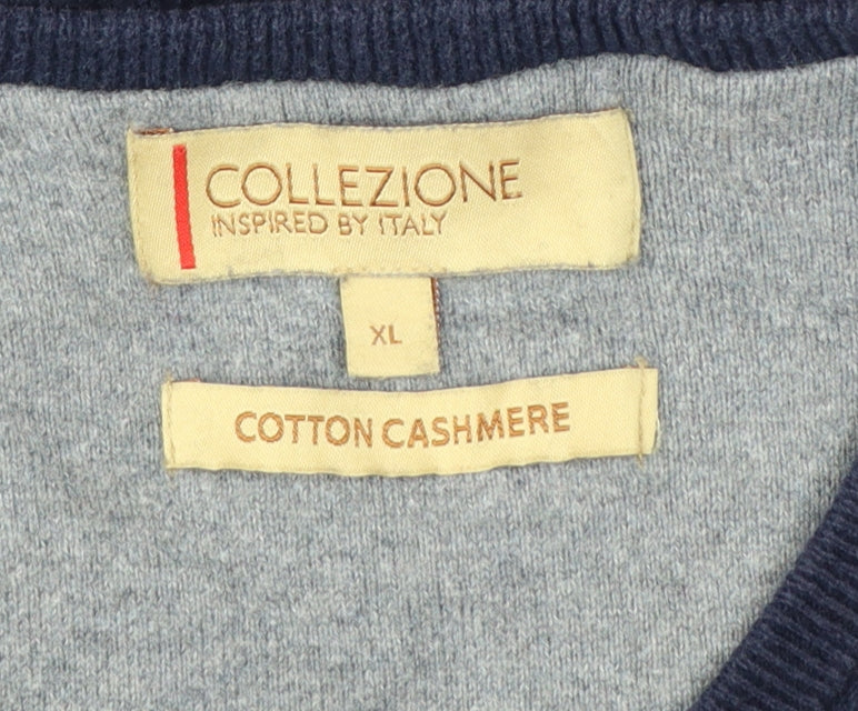 Marks and Spencer Men’s Blue XL V-Neck Cotton Cashmere Pullover Jumper