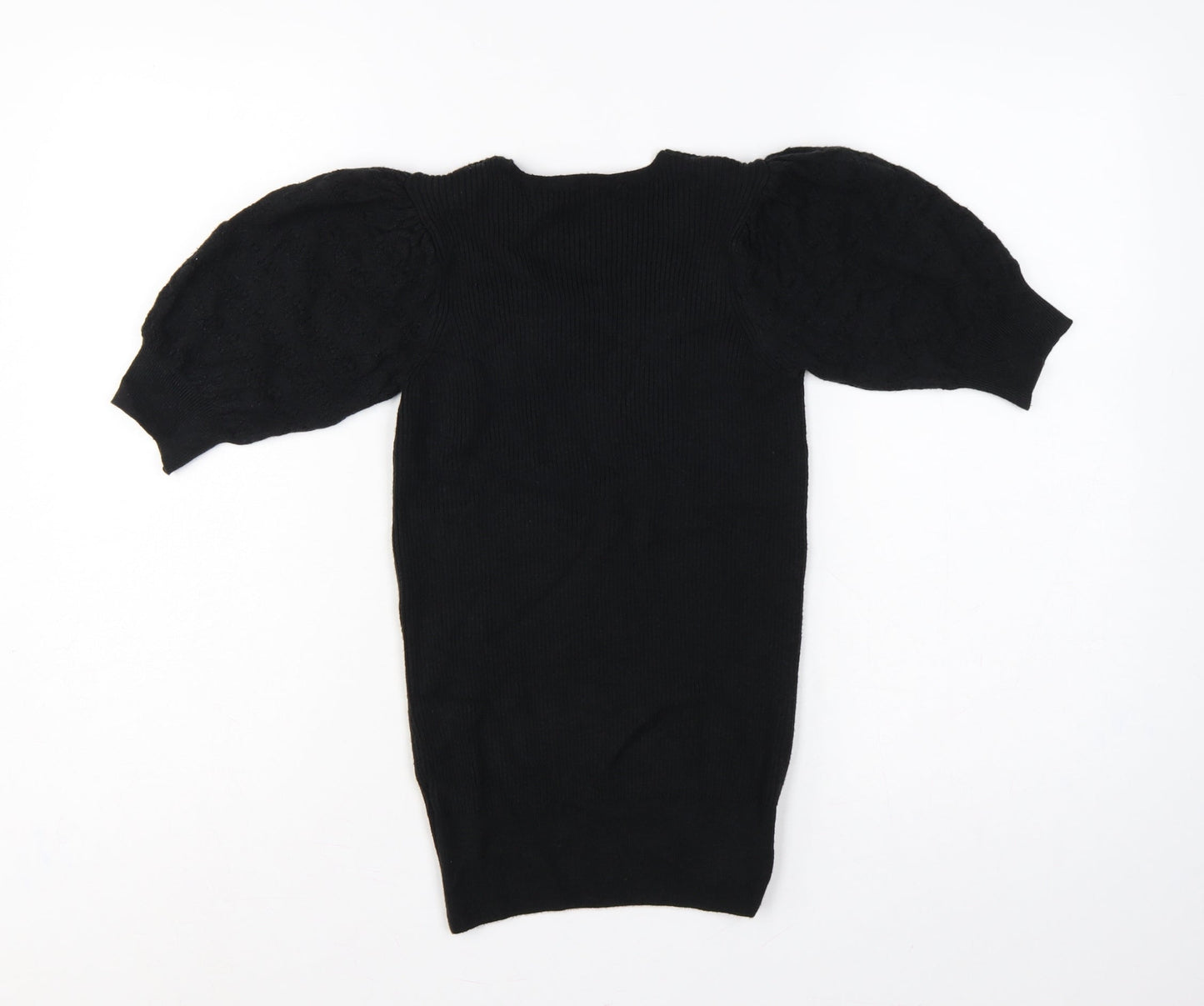 M&S Collection Women’s Black UK 6 V-Neck Cable Knit Puff Sleeve Jumper