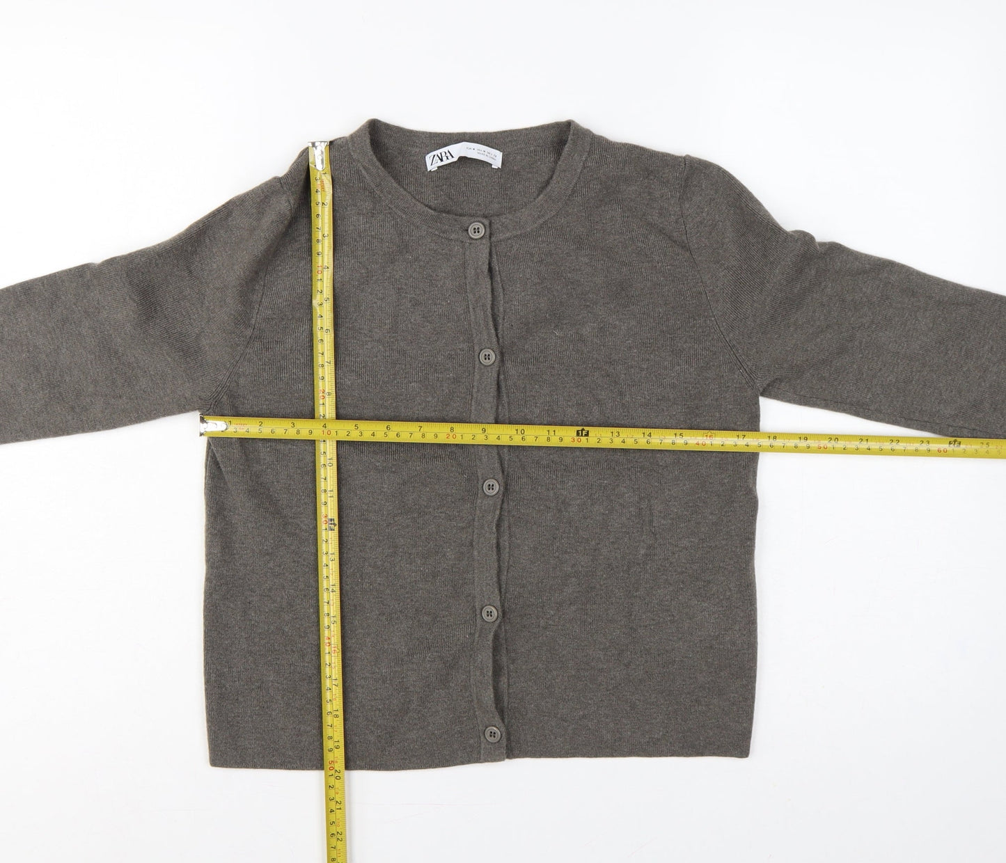 Zara Women Grey M Button Front Round Neck Knit Cardigan