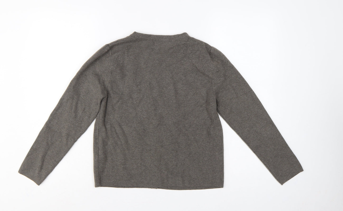 Zara Women Grey M Button Front Round Neck Knit Cardigan