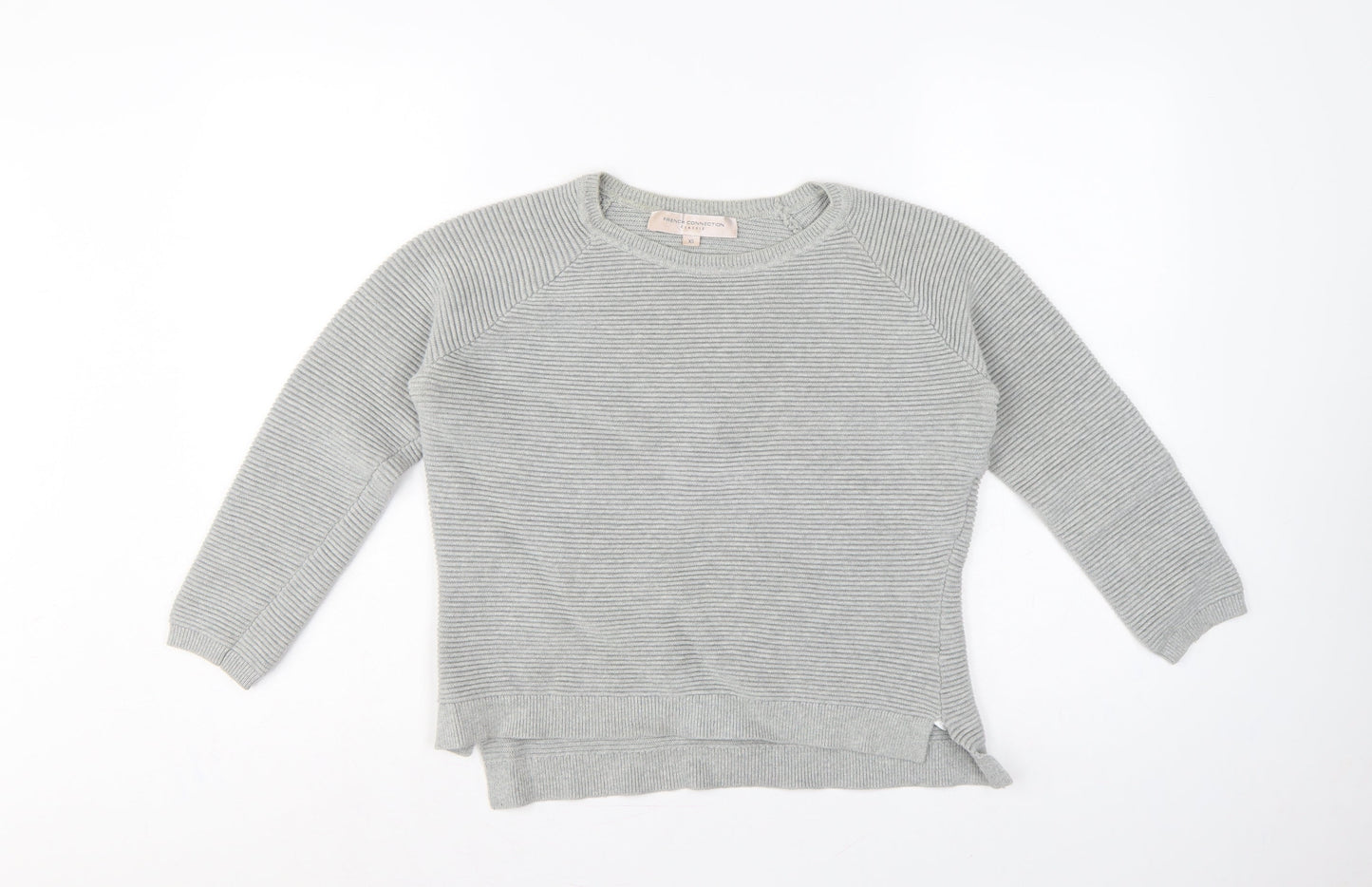 French Connection Women’s Grey XS Cotton Rib Knit Raglan Pullover Jumper