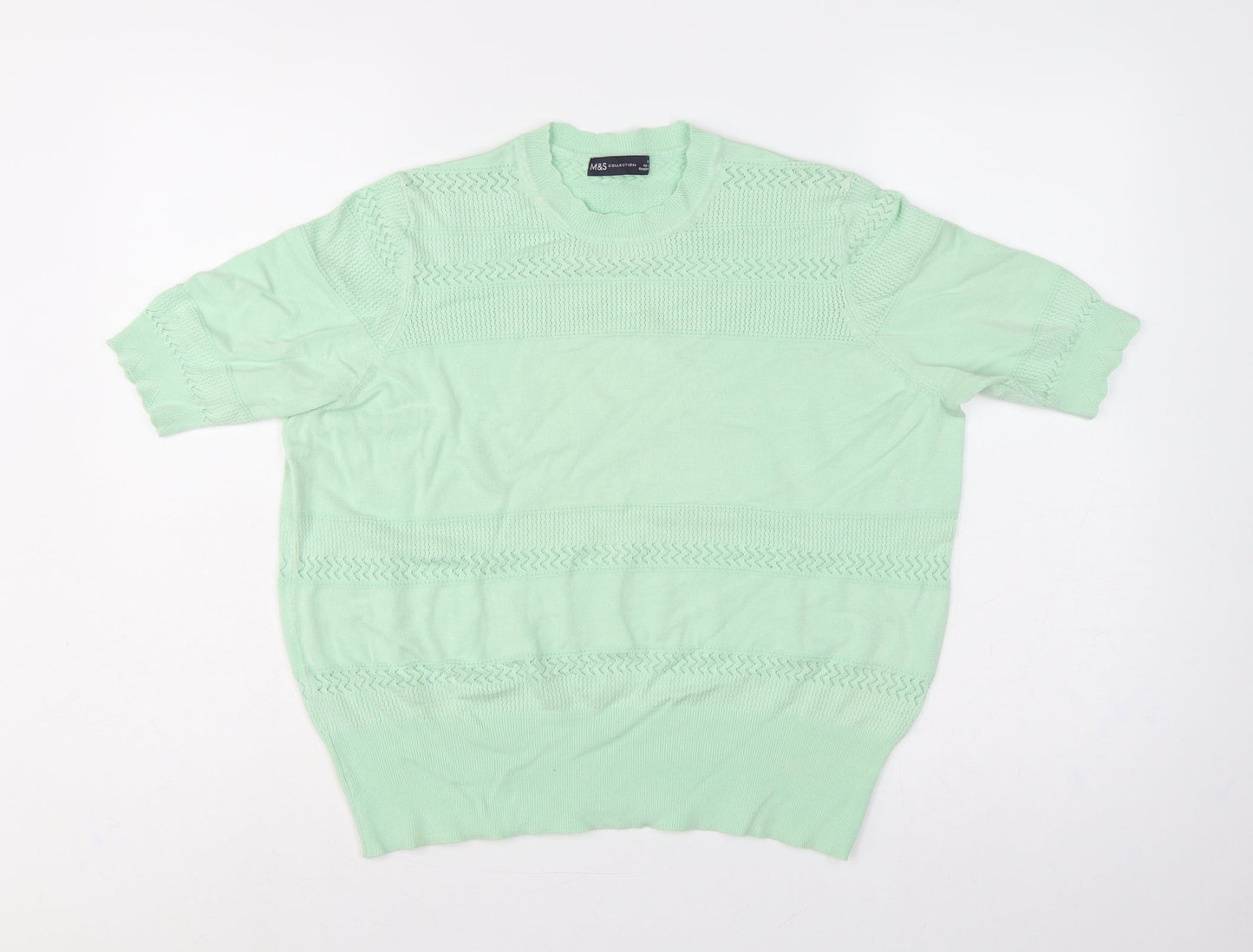 Marks and Spencer Women Green UK 18 Short Sleeve Knit Pullover Jumper