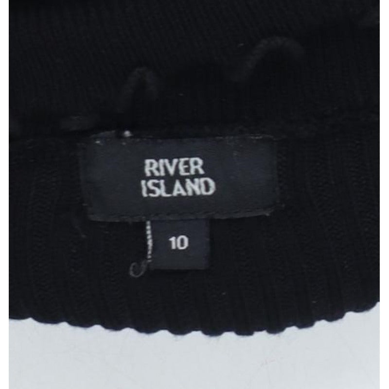 River Island Women Black UK 10 Ribbed High Neck Ruffle Jumper