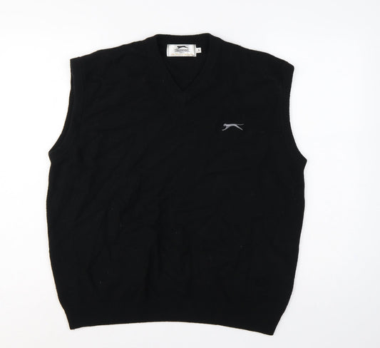 Slazenger Men Black L V-Neck Lambswool Golf Knit Vest Jumper