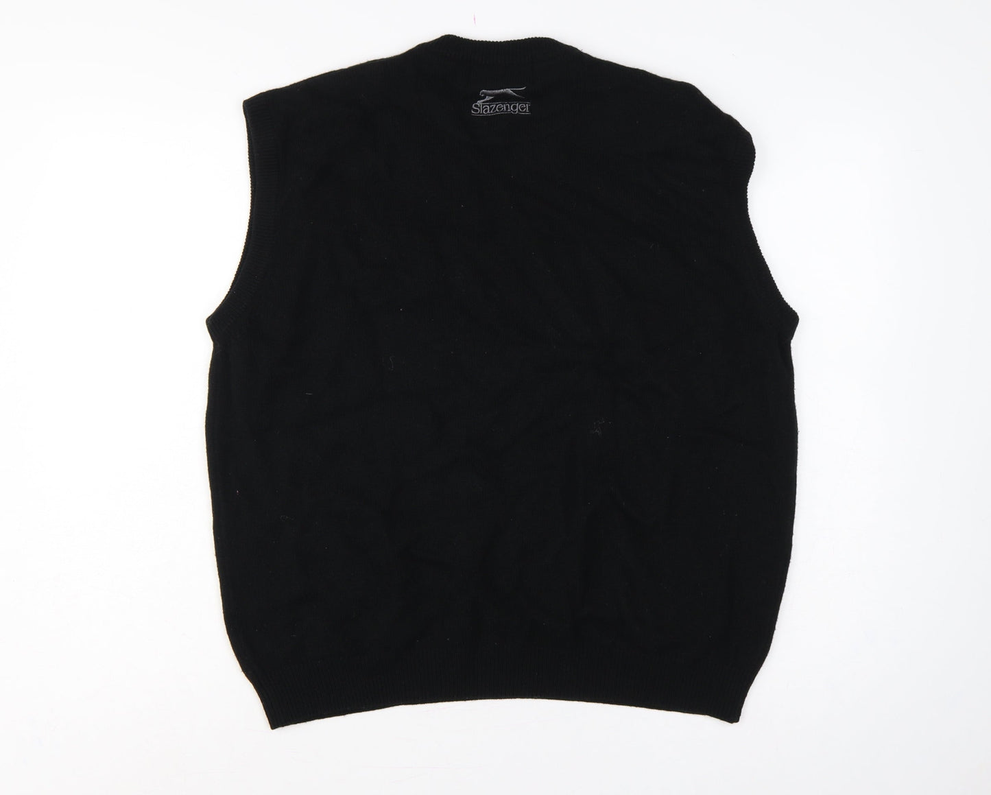 Slazenger Men Black L V-Neck Lambswool Golf Knit Vest Jumper
