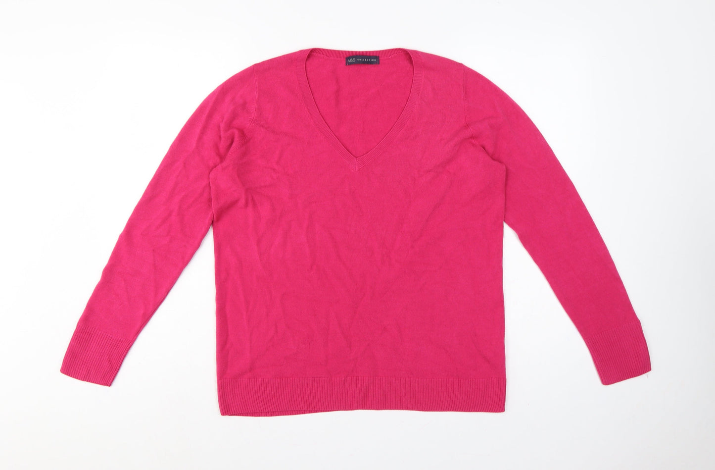 Marks and Spencer Women Pink UK 16 V-Neck Knit Pullover Jumper