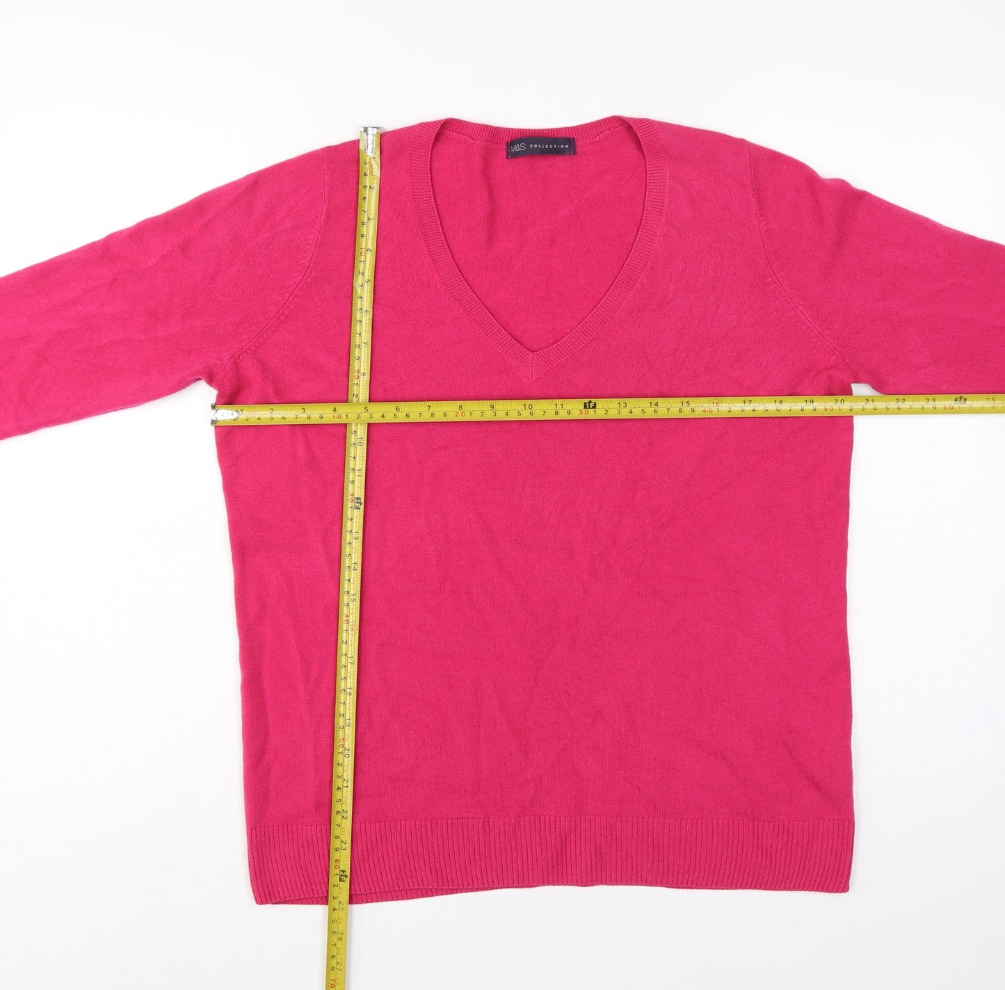 Marks and Spencer Women Pink UK 16 V-Neck Knit Pullover Jumper