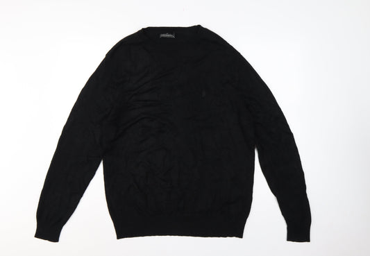 French Connection Men's Black XL Crew Neck Logo Knit Pullover Jumper