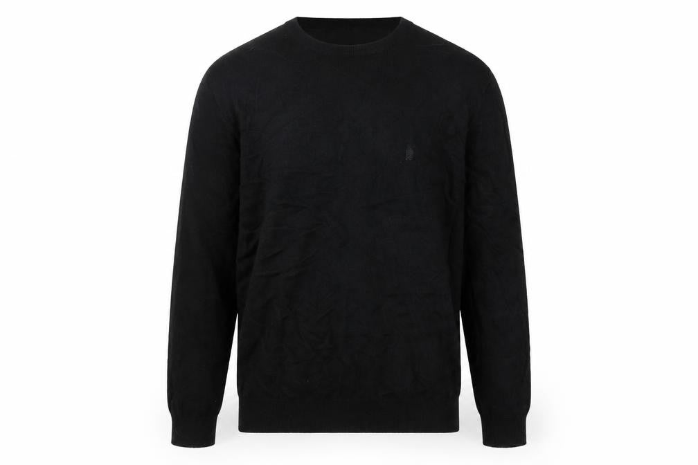 Front view of French Connection Men's Black XL Crew Neck Logo Knit jumper