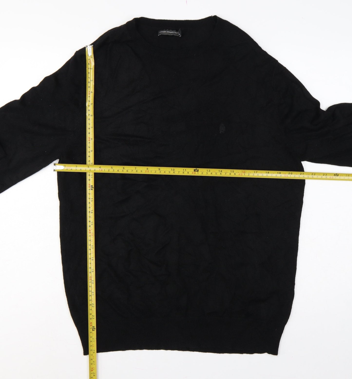 French Connection Men's Black XL Crew Neck Logo Knit Pullover Jumper