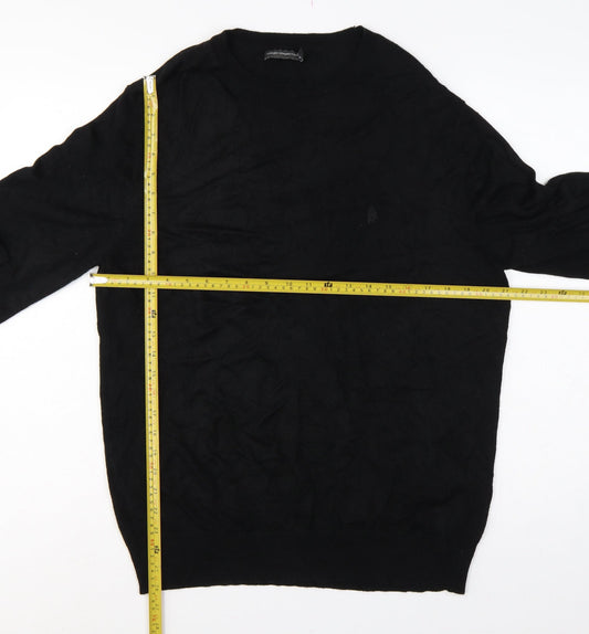 French Connection Men's Black XL Crew Neck Logo Knit Pullover Jumper