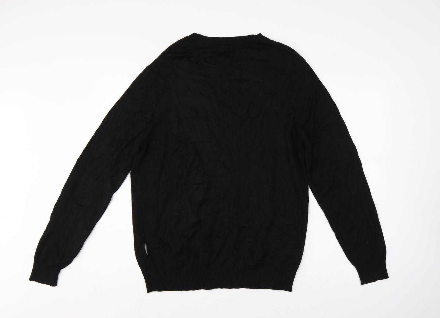 French Connection Men's Black XL Crew Neck Logo Knit Pullover Jumper