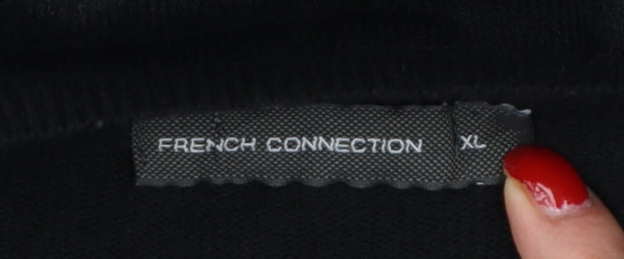 French Connection Men's Black XL Crew Neck Logo Knit Pullover Jumper