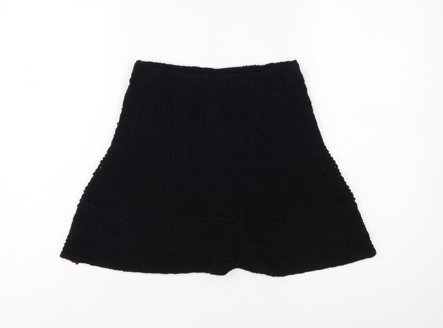 Zara Women Black S A-Line Mini Knit Cotton Blend Lined Skirt