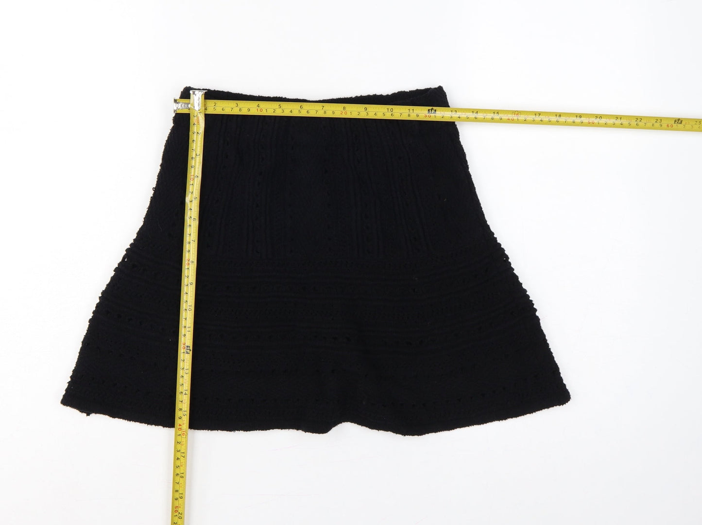 Zara Women Black S A-Line Mini Knit Cotton Blend Lined Skirt