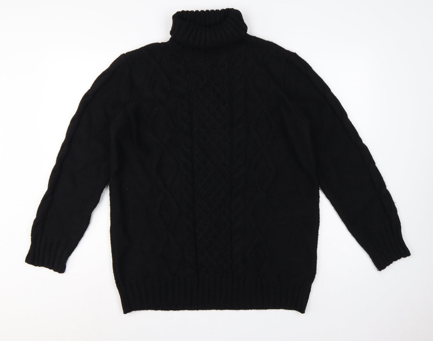 M&S Women Black M Cable Knit Roll Neck Pullover Jumper