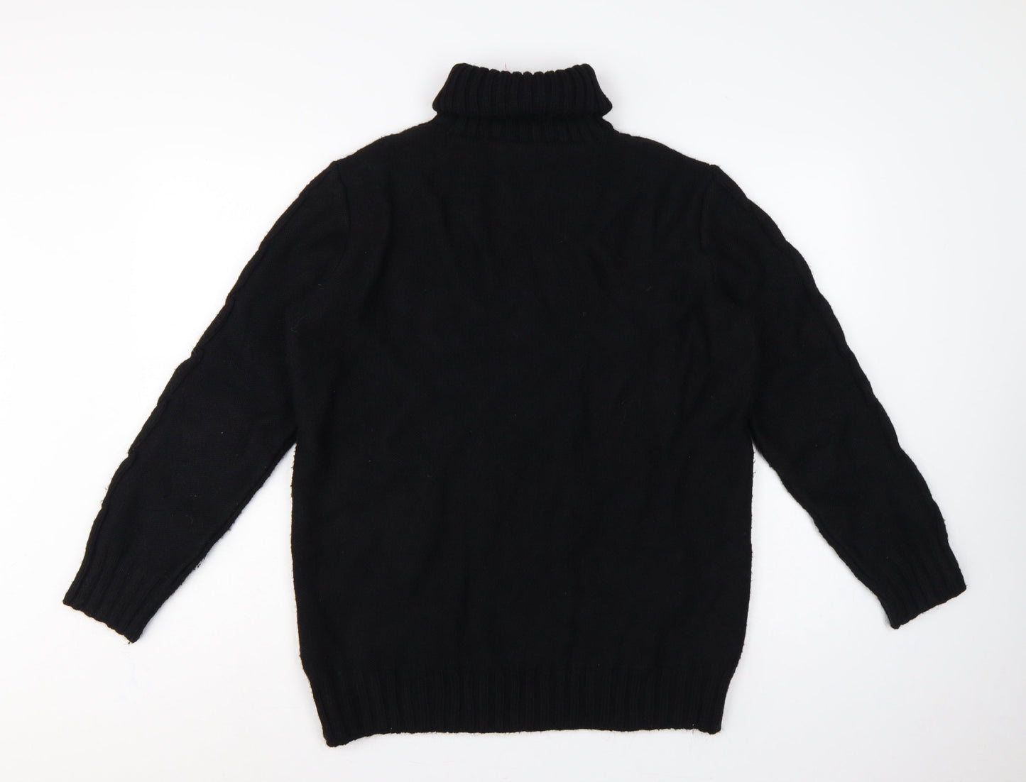 M&S Women Black M Cable Knit Roll Neck Pullover Jumper