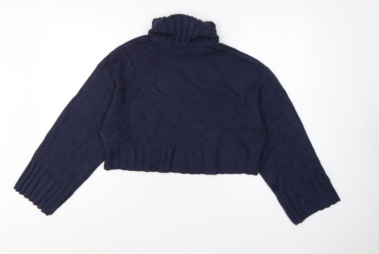 H&M Divided Women’s Blue M Cropped Roll Neck Raglan Knit Jumper