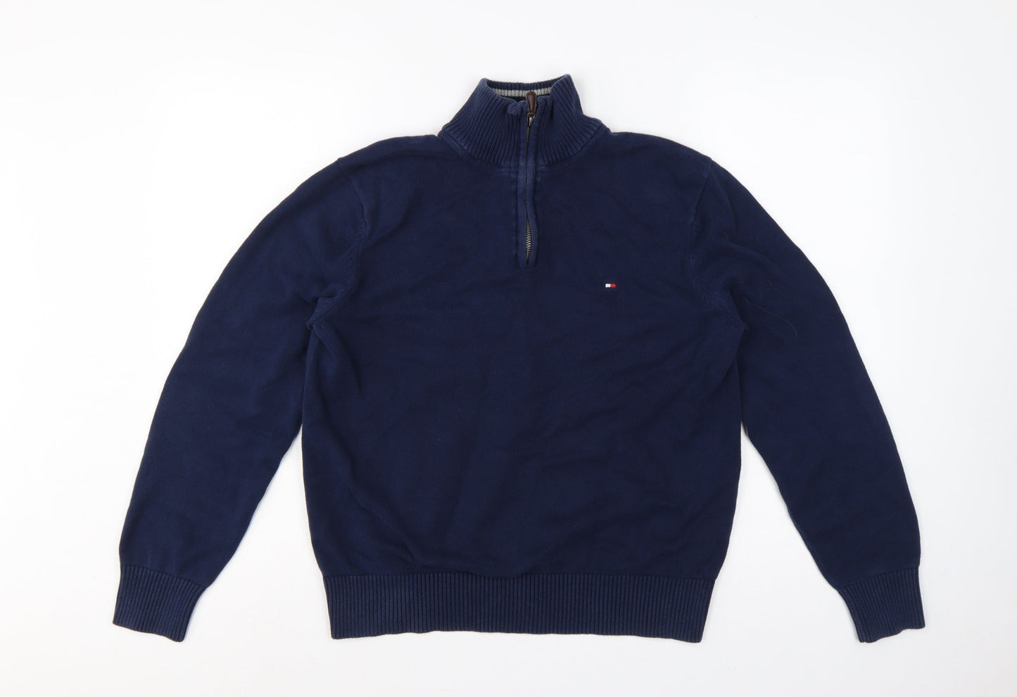 Tommy Hilfiger Men’s Blue M 1/4 Zip High Neck Cotton Jumper