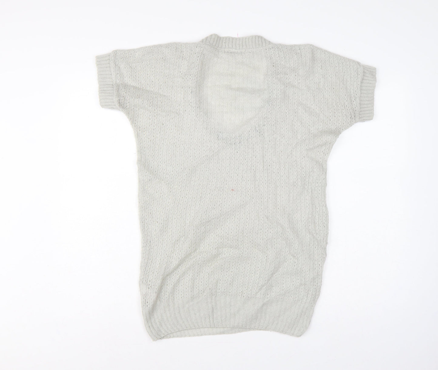 Topshop Women Grey UK 12 Short Sleeve Scoop Neck Open Knit Jumper