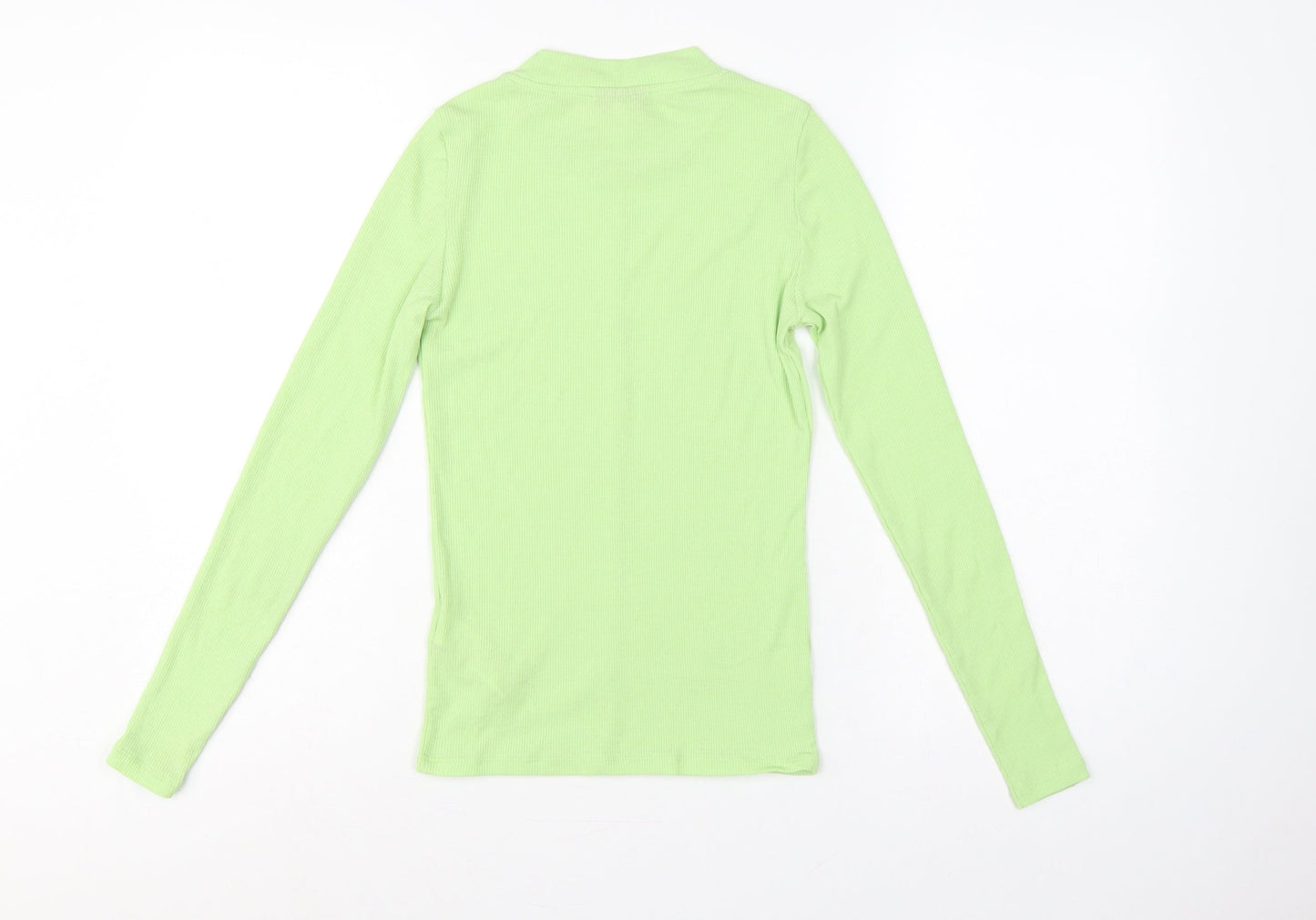 Topshop Women Green UK 8 Basic Ribbed Mock Neck Long Sleeve T-Shirt