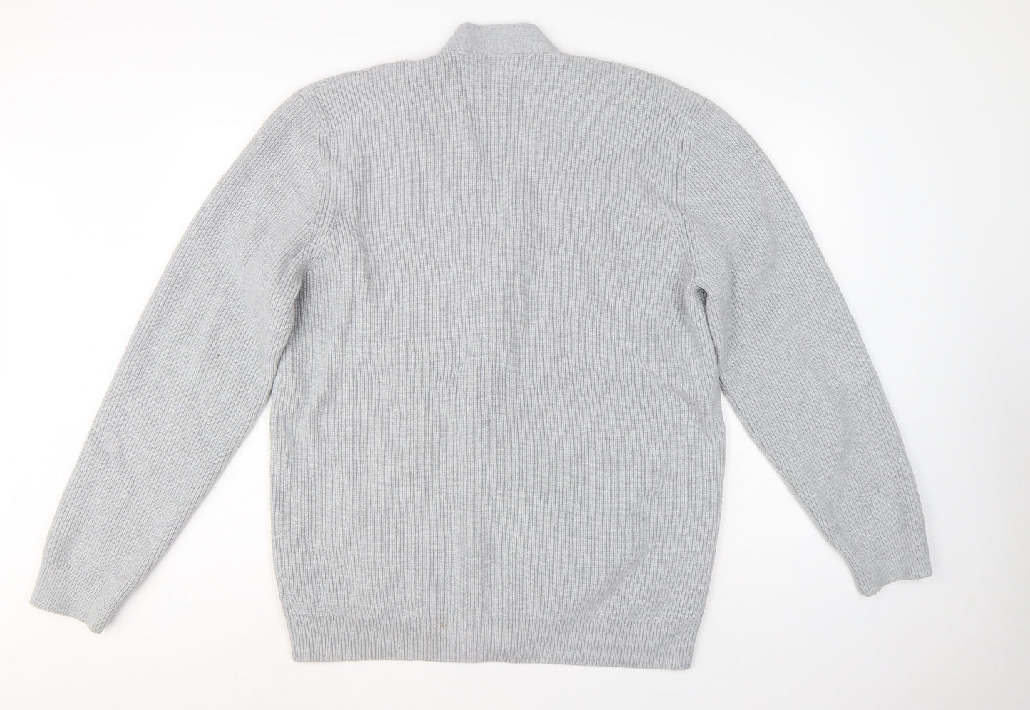 Marks and Spencer Men Grey XL Long Cotton Blend Rib Knit Cardigan