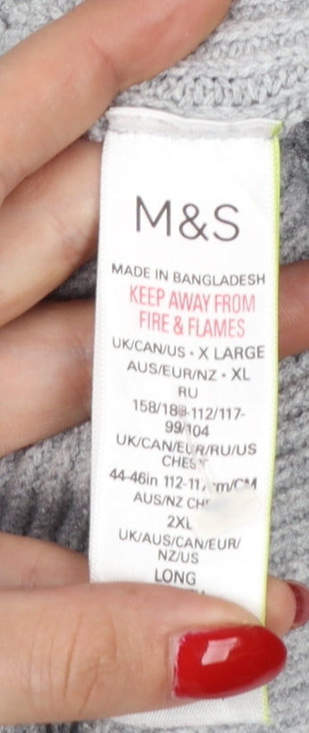 Marks and Spencer Men Grey XL Long Cotton Blend Rib Knit Cardigan