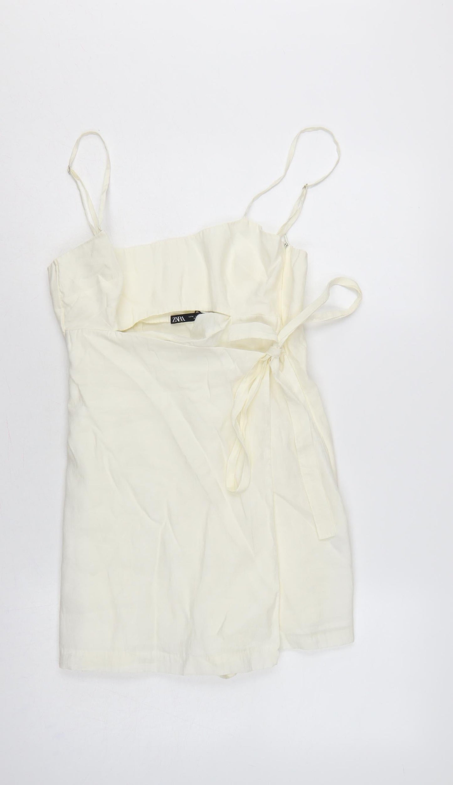 Zara Women Ivory M Wrap Mini Dress Adjustable Straps Tie Waist